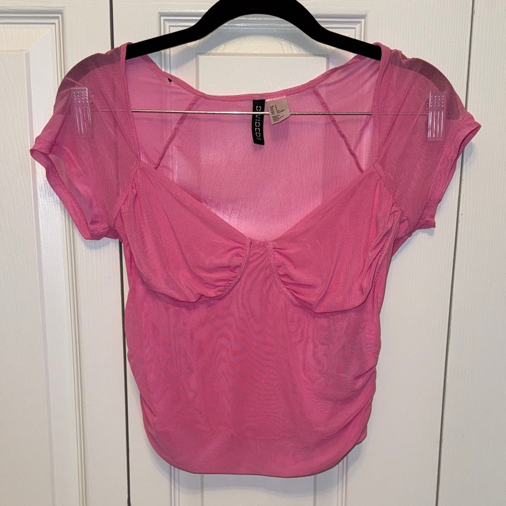 H&M Pink Sheer Bust-Cup Short Sleeve Top
